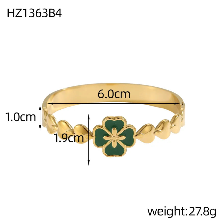 Stainless Steel Four Leaf Clover Bangle