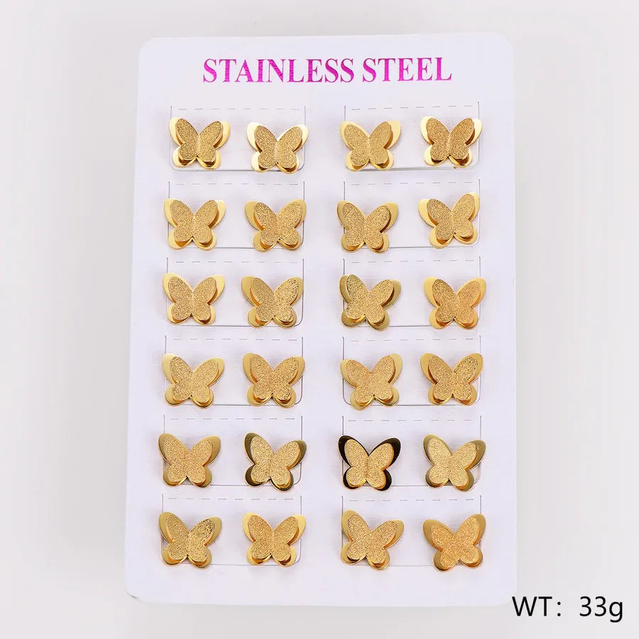 Gold Plated Butterfly Stainless Steel Stud Earrings [Round-Large] 12*10mm