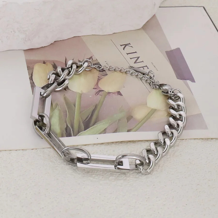 Gold Plated Stainless Steel Asymmetric Bracelet Average Size Silver Style 1