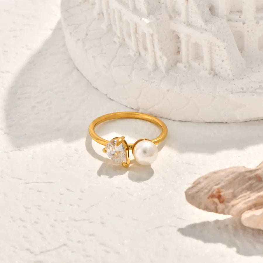 White Shell & Zircon Gold Plated Statement Ring