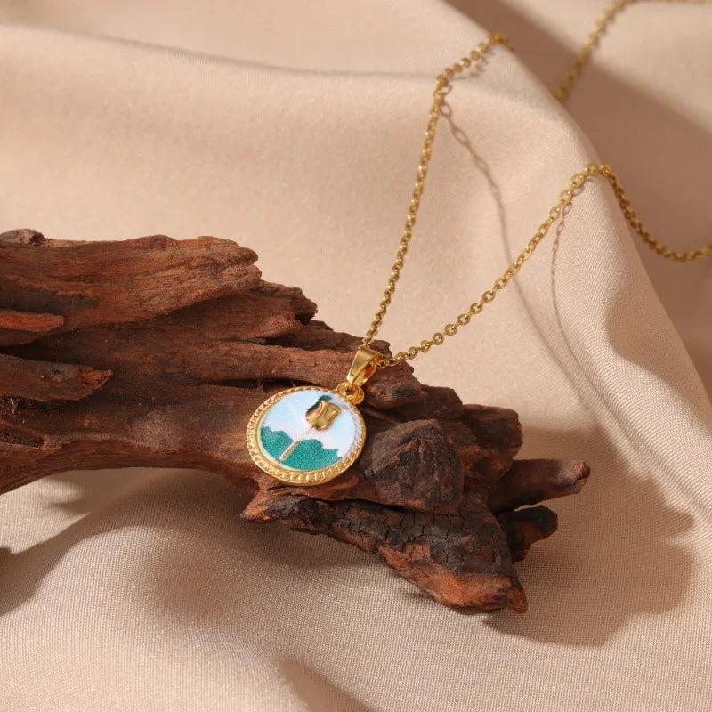 French Rose Tulip Pendant Necklace H-7593