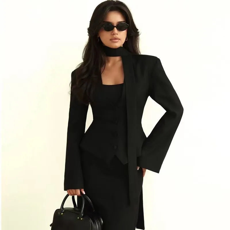 Elegant Puff Sleeve Stand Collar Blazer