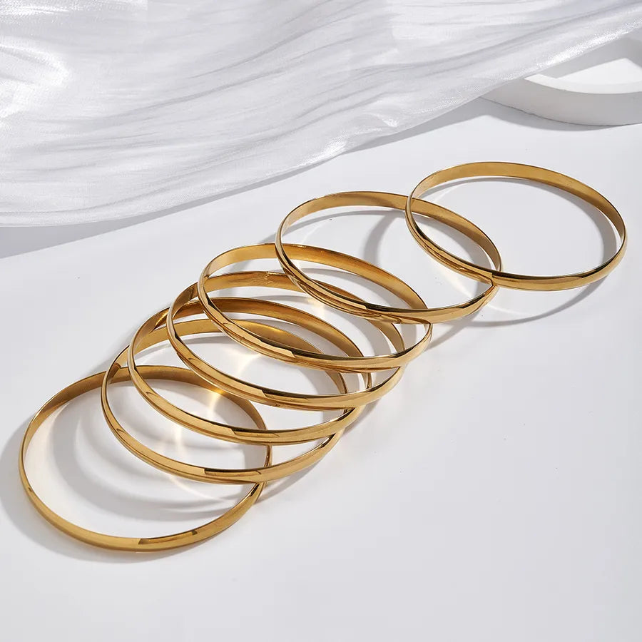 18K Gold PVD Geometric Stainless Steel Bangle Set Light Gold Bracelet (inner Diameter: About 67mm) 1 Set Package
