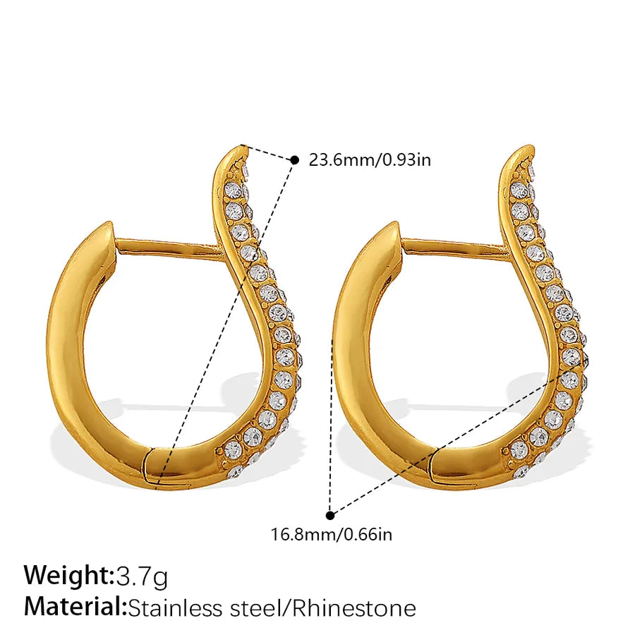 18K Gold Plated Diamond Hoop Earrings EH1218WEG White Diamond Earrings