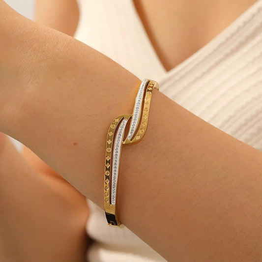 18K Gold Flower Bangle – Stainless Steel