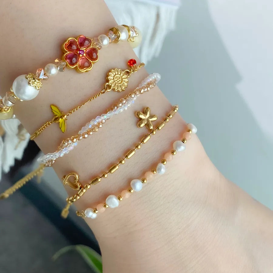 Elegant Gold-Plated Titanium Bracelet Stack