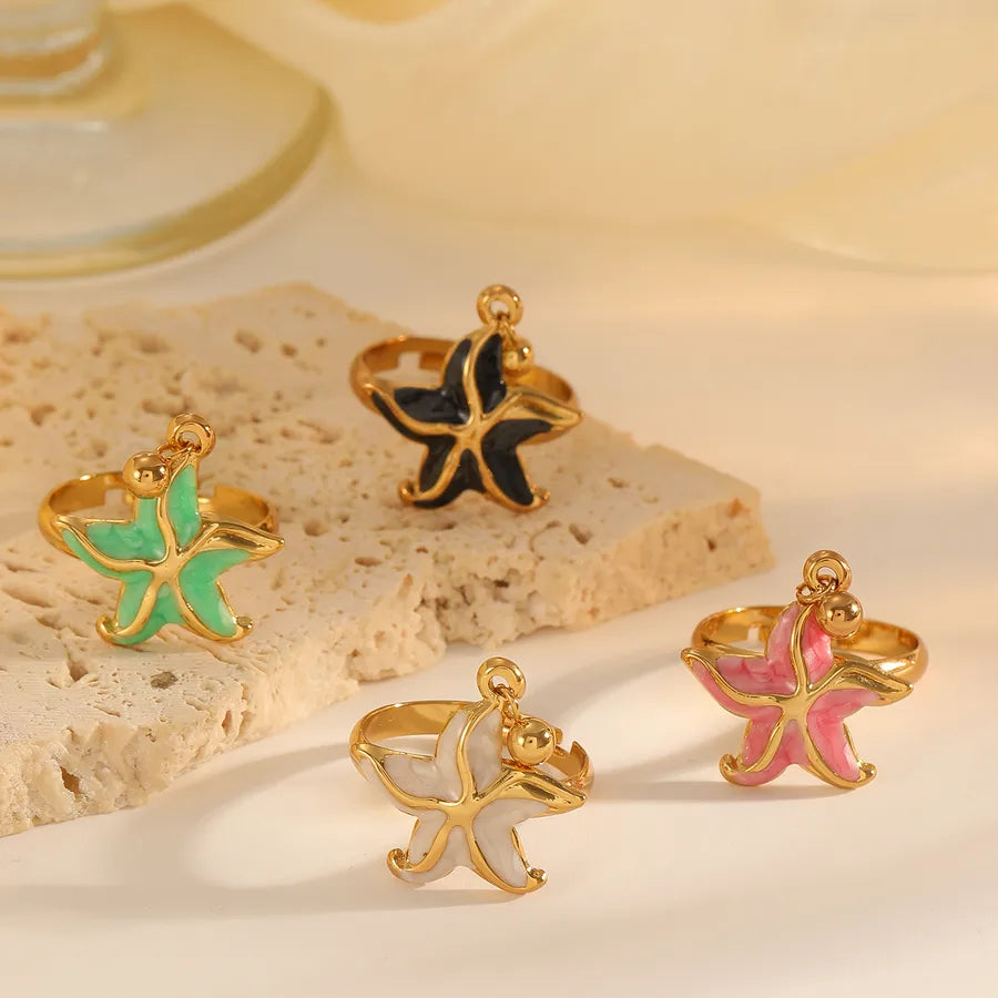 Gold Plated Starfish & Pentagram Adjustable Ring