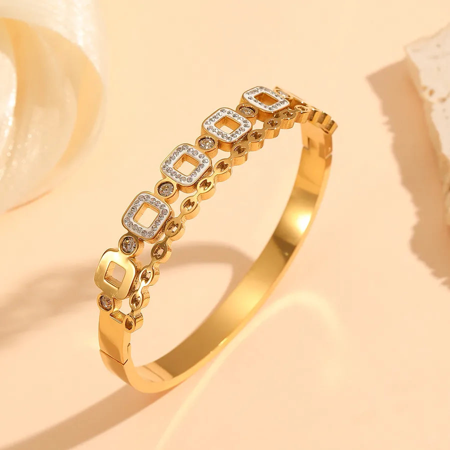 18K Gold PVD Geometric Stainless Steel Bangle Bracelet#13