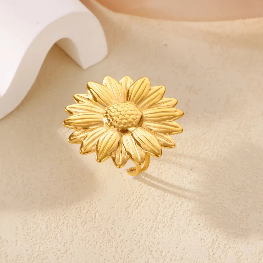18K Gold Plated Boho Floral Open Ring