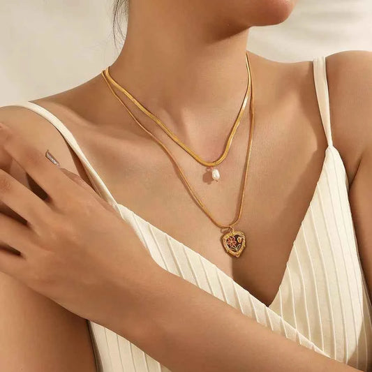 Double Layer Enamel Heart Necklace