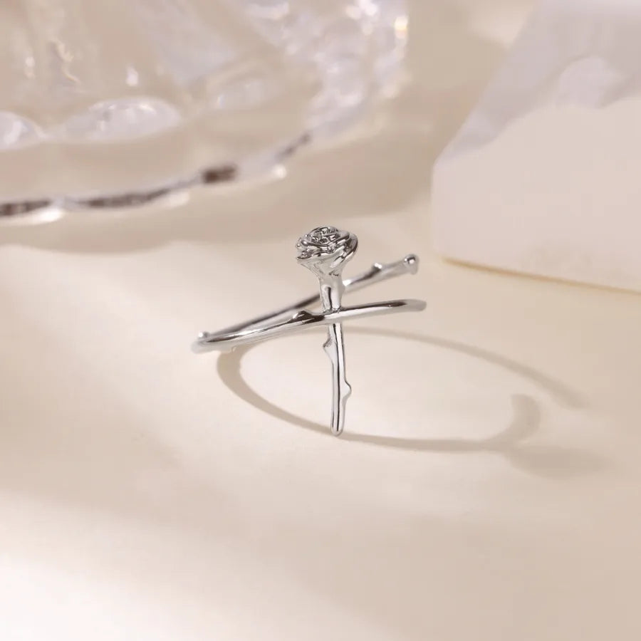 Stainless Steel Rose Geometric Open Ring Adjustable Opening 5