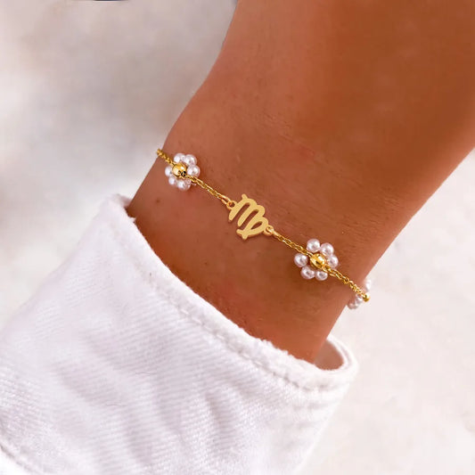 18K Gold Zodiac Pearl Bracelet for Women