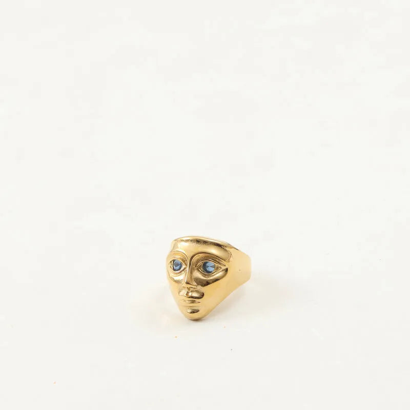 18K Gold Plated Titanium Face Ring for Women