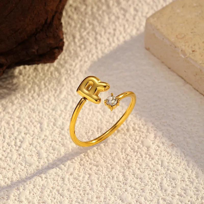 Gold Plated Adjustable Letter Ring for Women