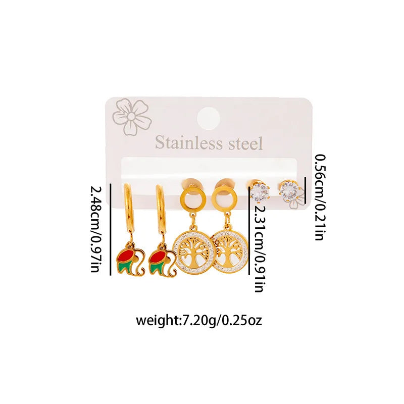 Titanium Steel Heart Earrings for Women Elephant Lucky Tree Earrings 0982