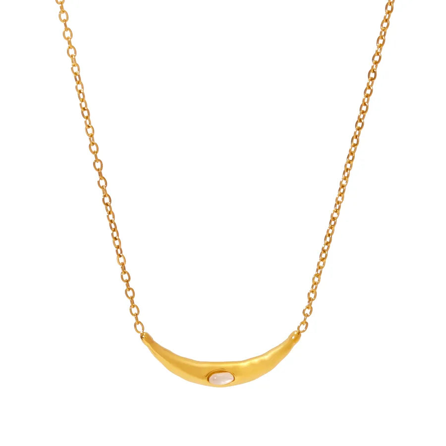 Gold Geometric Pendant Necklace with Shell & Zircon