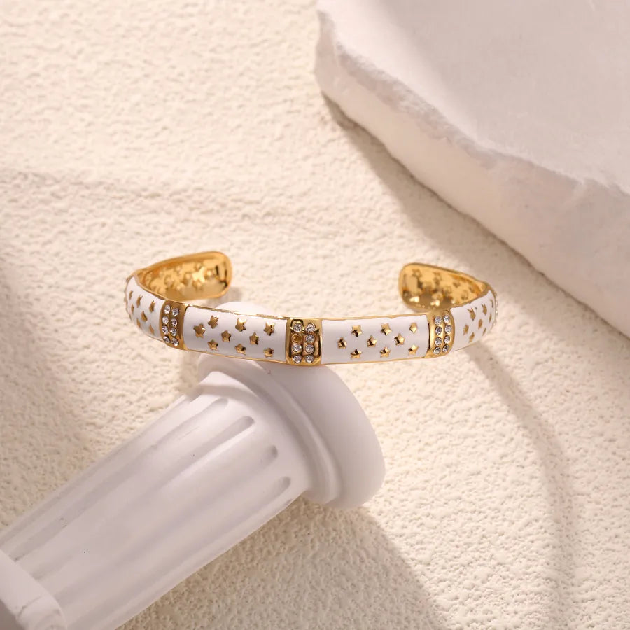 18K Gold Plated Emerald Bamboo Cuff Bracelet