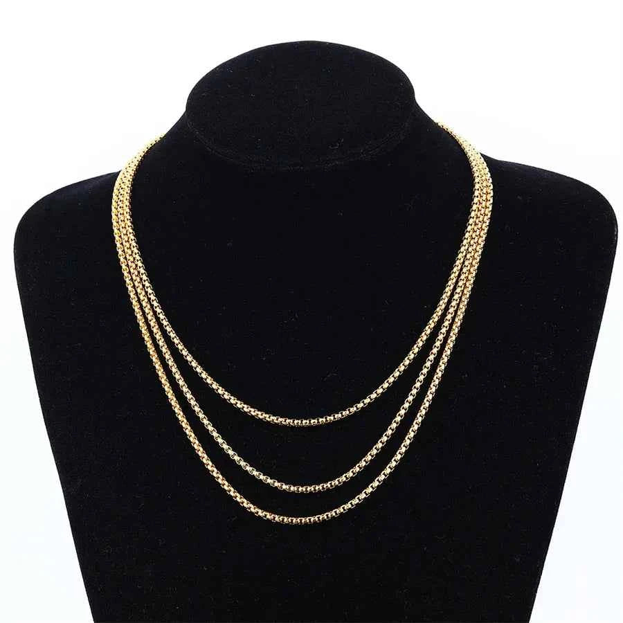 Gold Box Chain Necklace – 2.5mm Stainless Steel