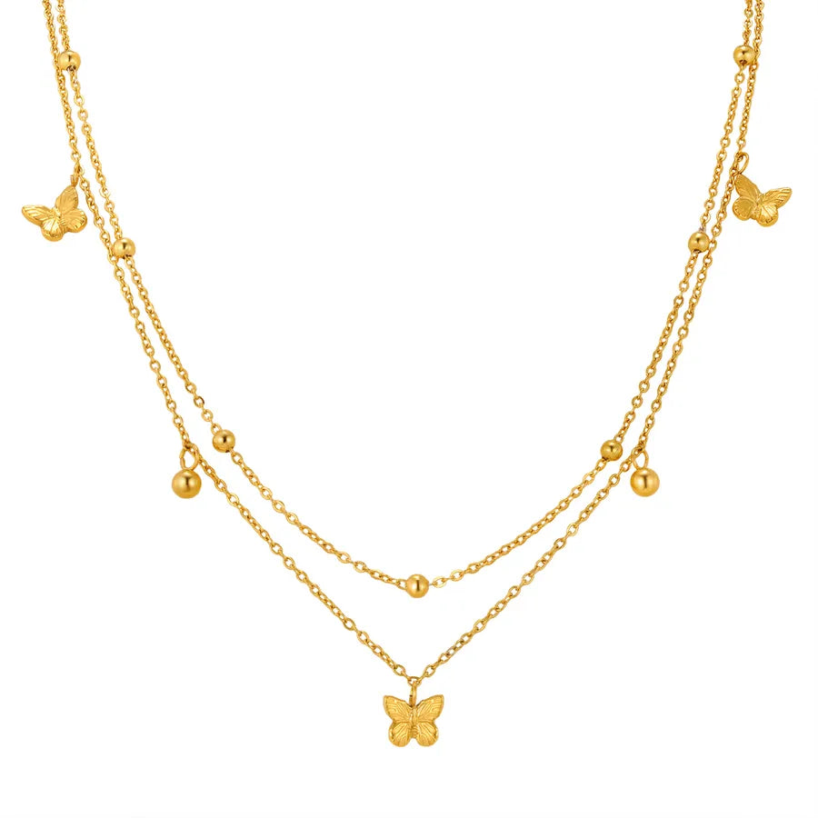 Butterfly Double Layer Gold Necklace