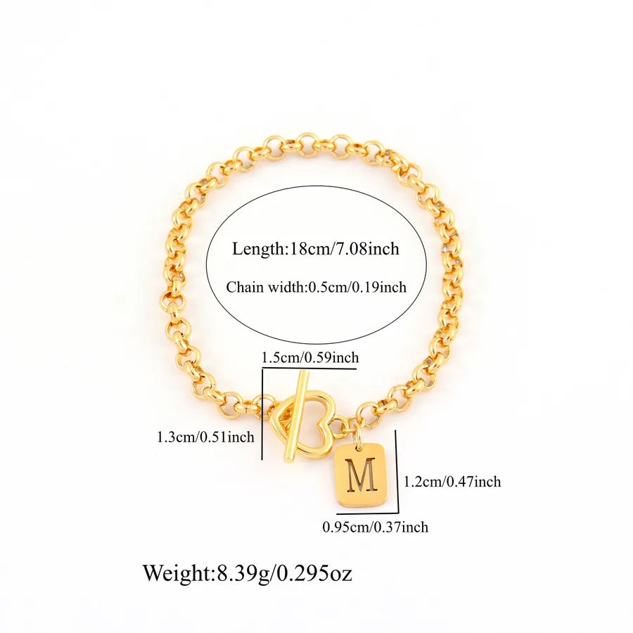 Gold Heart Initial Lock Bracelet for Women