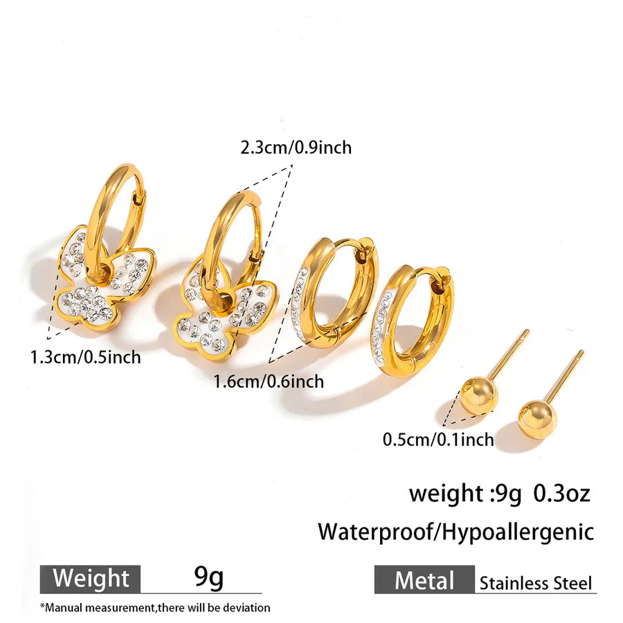 Gold Plated Butterfly & Heart Earrings Set – 3 Pairs 1#