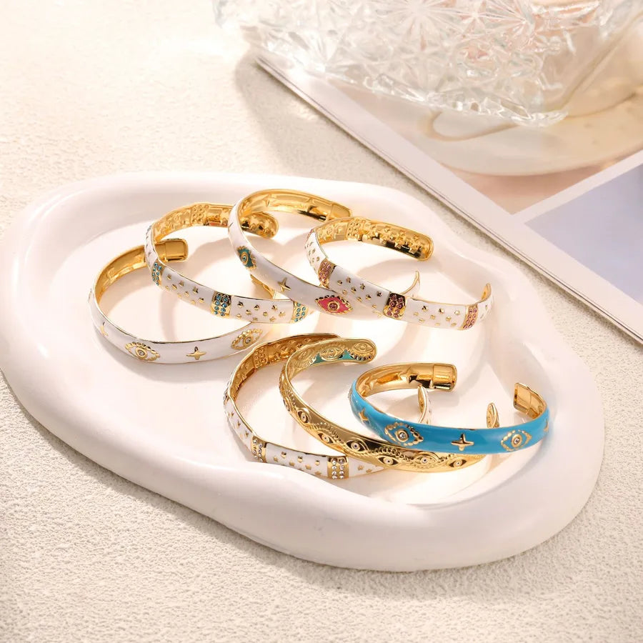 18K Gold Plated Emerald Bamboo Cuff Bracelet