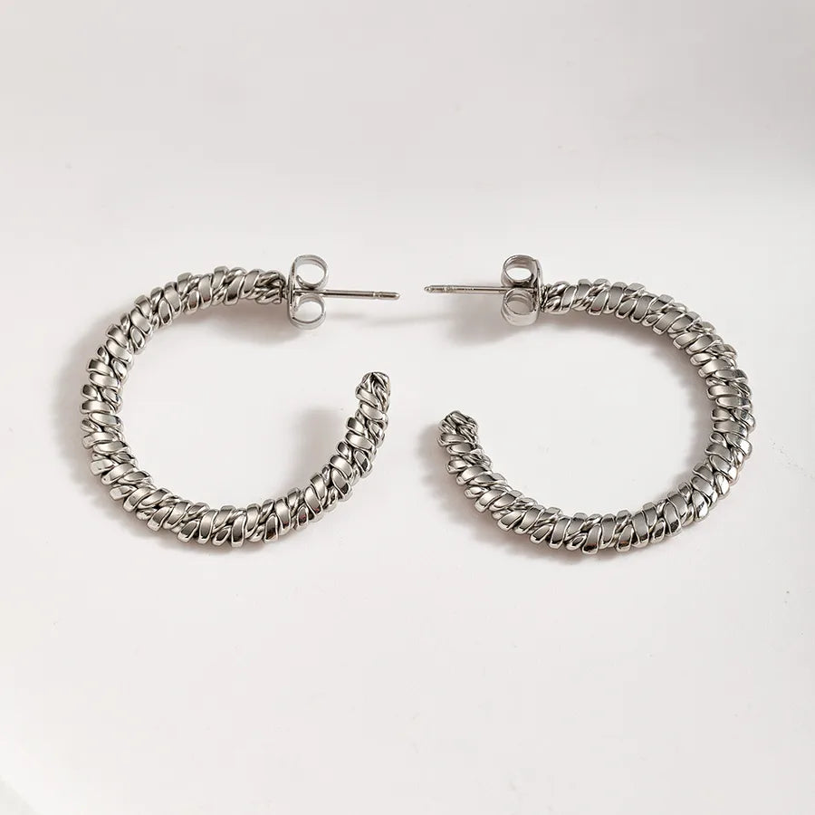 18K Gold Plated Retro Braided Stainless Earrings A (29x2mm; Needle Thickness: 0.8mm) 1 Pair Package