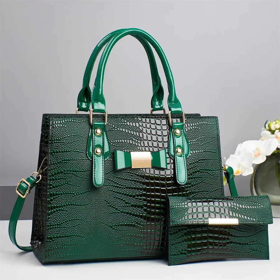 Large Capacity PU Crossbody Tote with Bow Detail Green