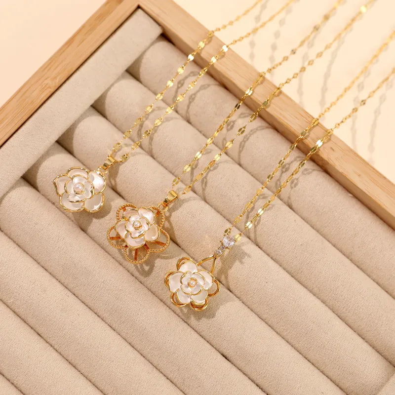 Titanium Steel Rose Flower Pendant Necklace