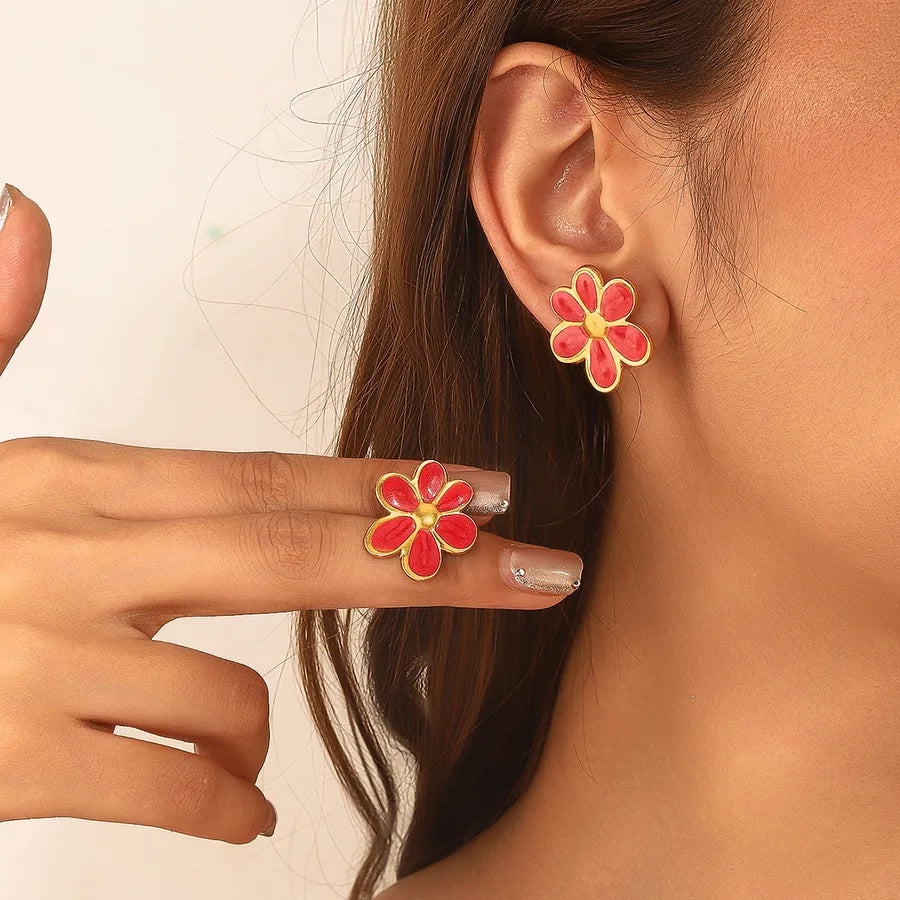 Gold Leaf Drop Earrings – Titanium Steel & Acrylic