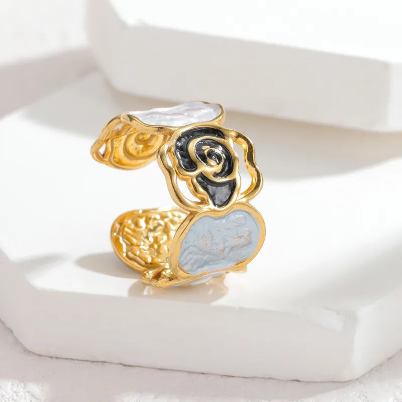 18K Gold Plated Enamel Stainless Steel Ring R882-grey