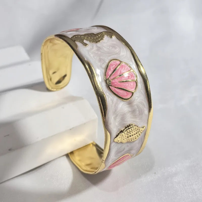 Gold Starfish & Shell Stainless Steel Bangle