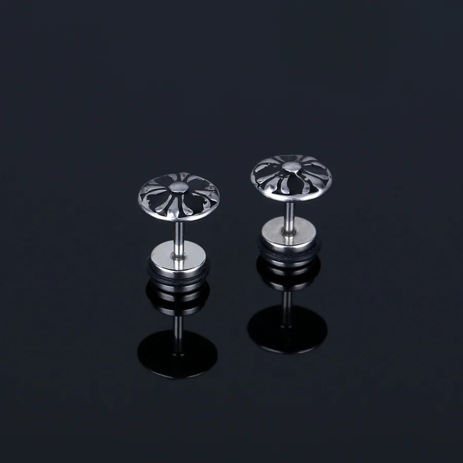 Silver Engraved Titanium Steel Unisex Earrings