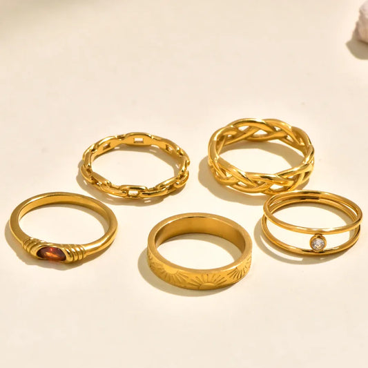 18K Gold Plated Twisted Chain Zircon Ring