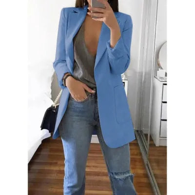 Women's Slim Fit Open Front Blazer Cardigan Blue