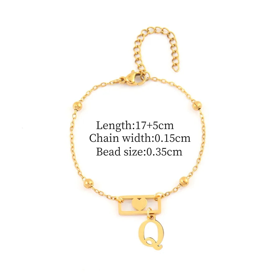 Gold Stainless Steel Initial Heart Bracelet Gold Q