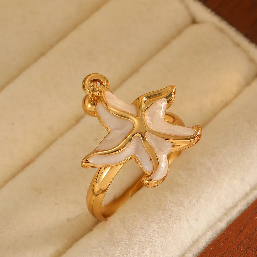 Gold Plated Starfish & Pentagram Adjustable Ring