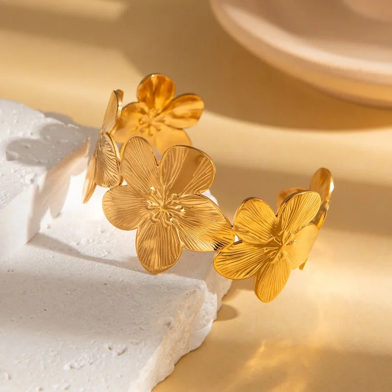 18K Gold Plated Wide Titanium Steel Bracelet