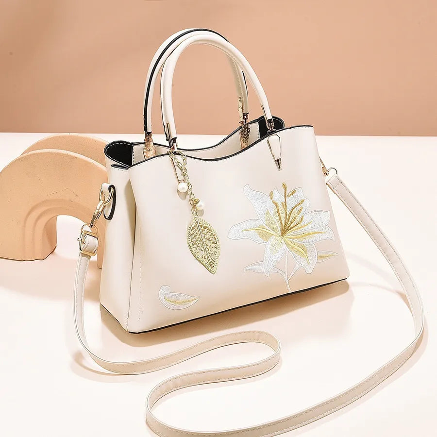 Embroidered Floral Shoulder Tote for Women