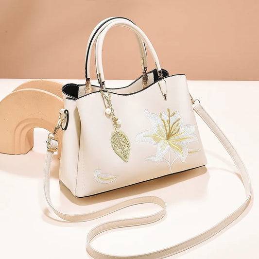 Embroidered Floral Shoulder Tote for Women