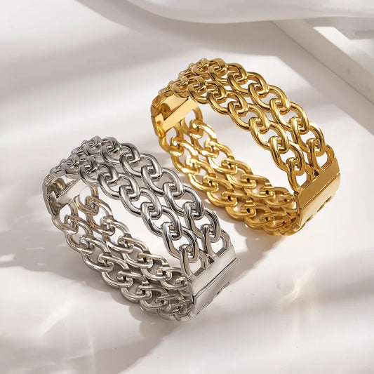 18K Gold Double Cuban Chain Stainless Bracelet