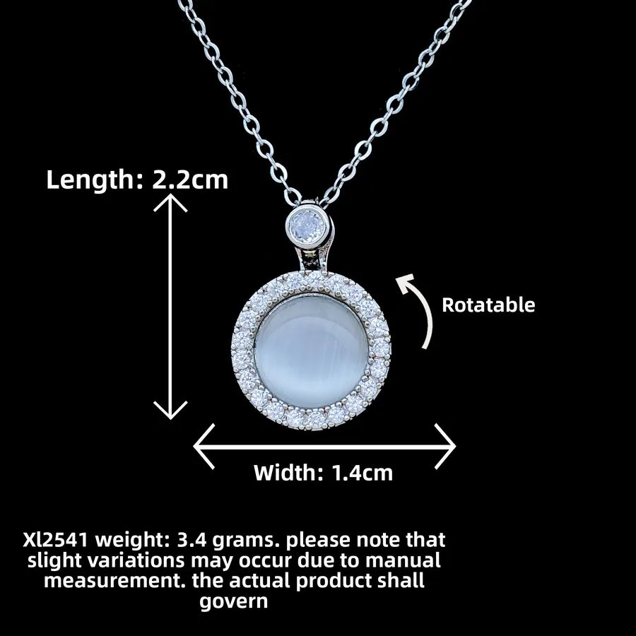 Butterfly & Whale Couple Pendant Necklace XL2541 Rotating Large Cat's Eye Necklace Silver