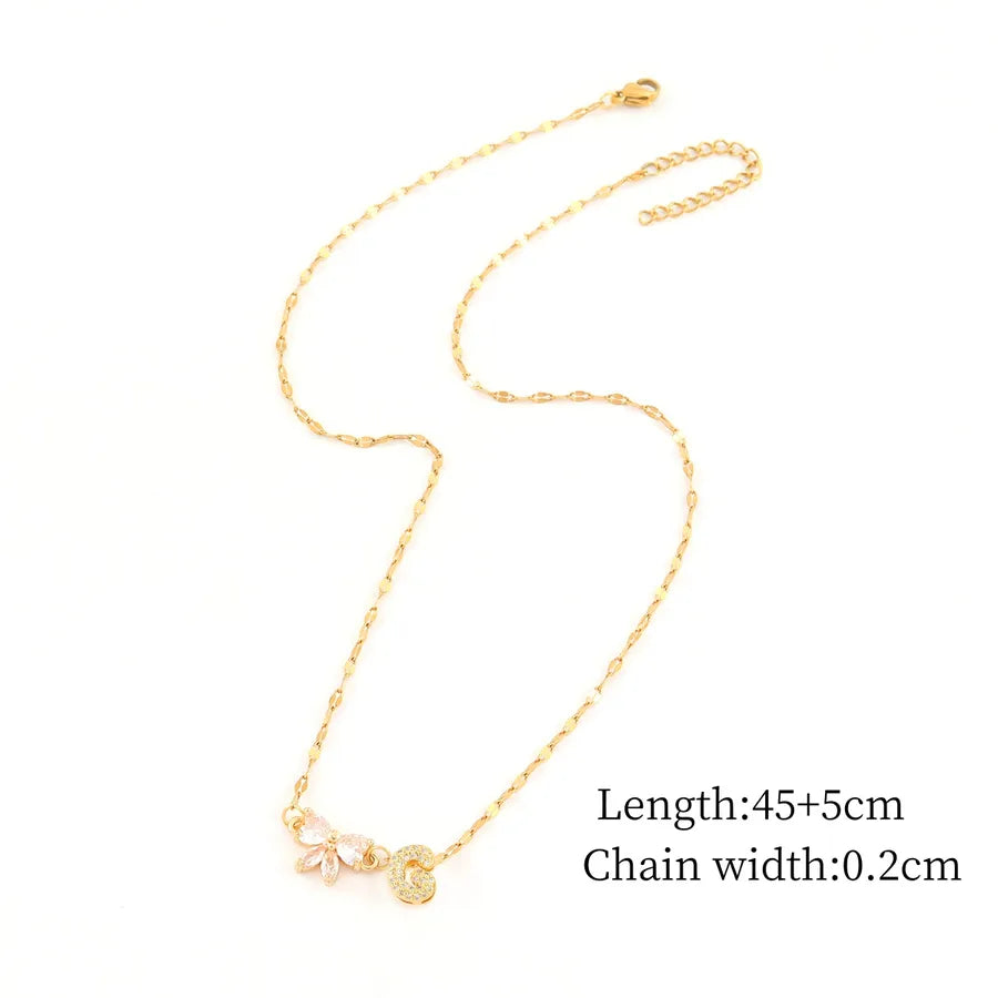Gold Letter & Bow Pendant Necklace – Stainless Steel Gold G