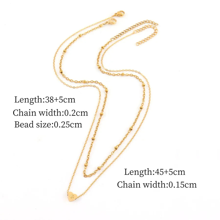 Gold Heart Initial Pendant Layered Necklace Set Gold G