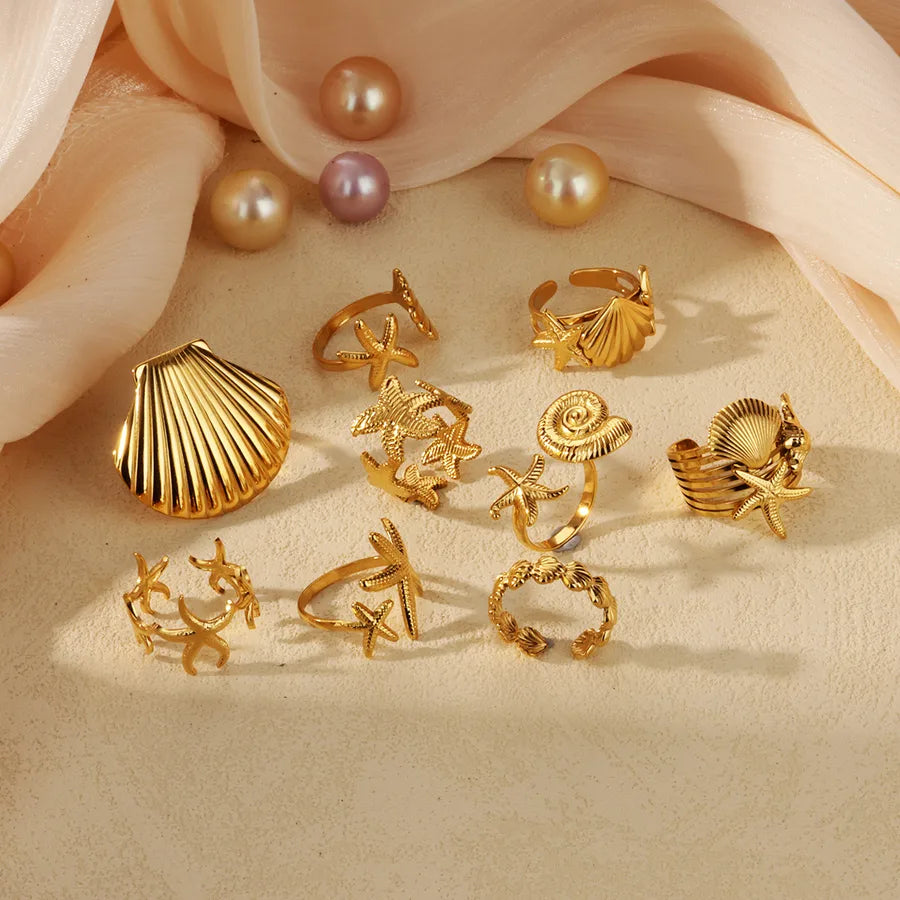 Gold Starfish Adjustable Ring – Stainless Steel