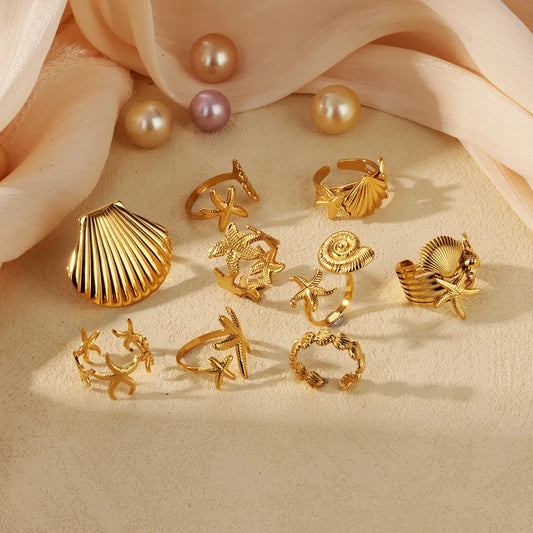 Gold Starfish Adjustable Ring – Stainless Steel