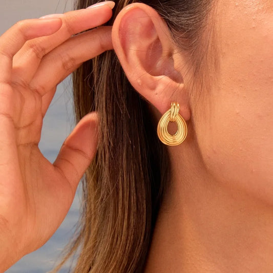 18K Gold Plated Textured Oval Hoop Earrings