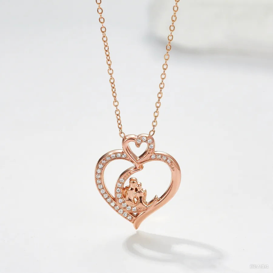 Titanium Steel Heart Necklace with Rose Detail N0456R Rose Gold Couple Heart Necklace