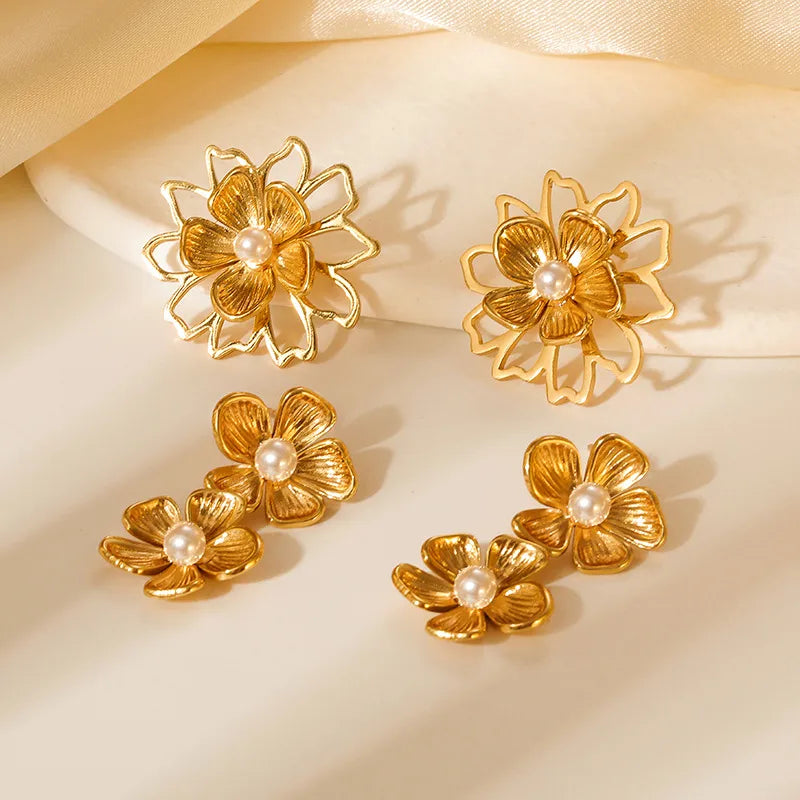 Luxury Pearl Flower Stainless Steel Earrings