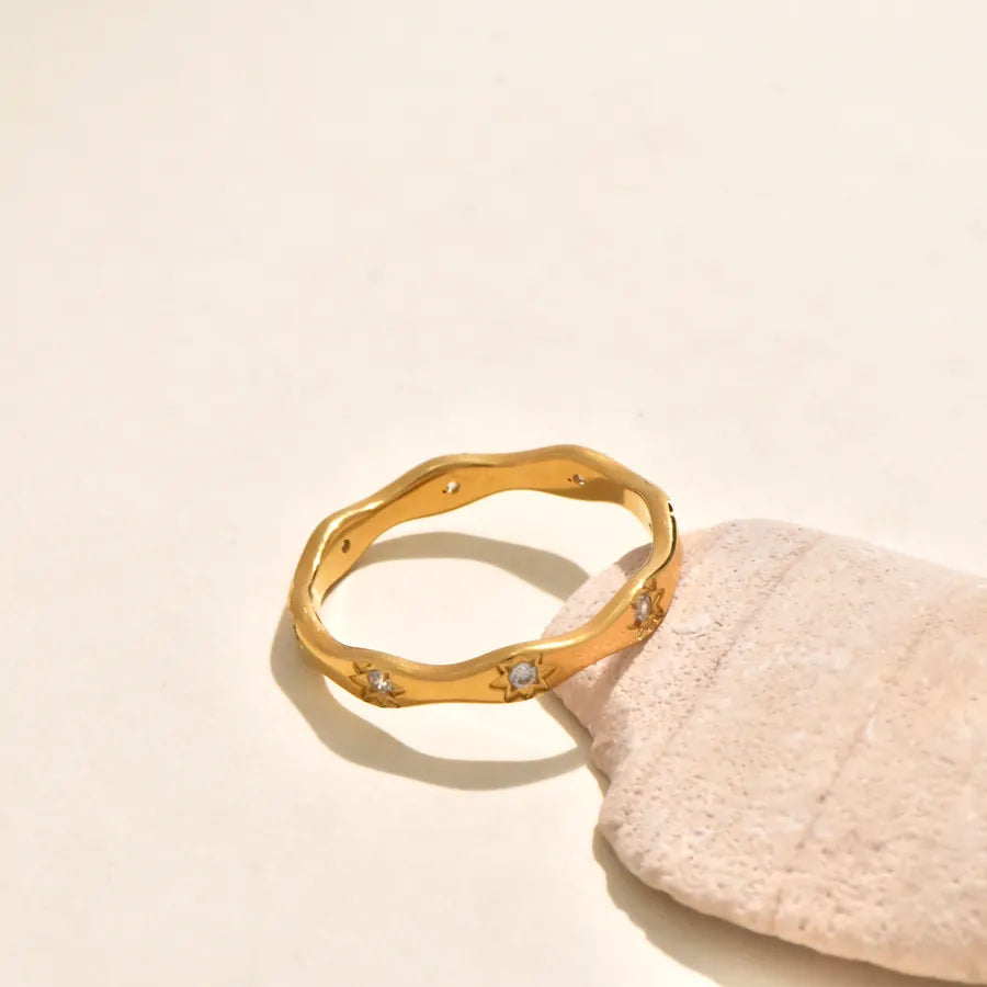 Gold Plated Geometric Wave Stainless Steel Ring